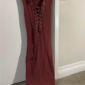 Lace-Up Ribbed Midi Dress